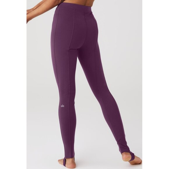 Alo Airbrush High-Waist Enso Leggings Dark Plum Stirrups Hi-Rise Waist Tights L - Picture 3 of 16